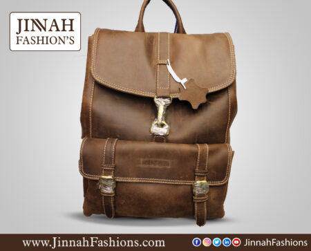 Classic Brown Leather Roll-Top Backpack