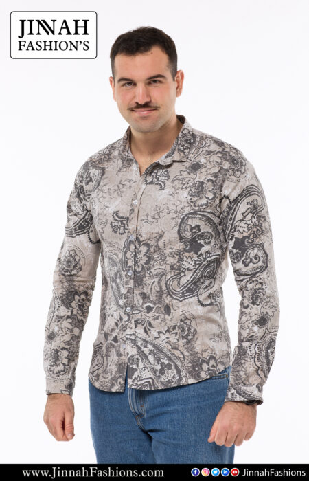 Men's Slim-Fit Paisley Print Cotton Shirt