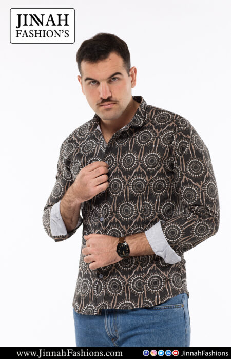 Men's Black & White Patchwork Baroque Print Shirt