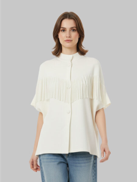 Top crema da donna con frange