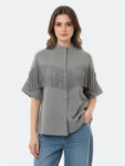 Top grigio da donna con frange