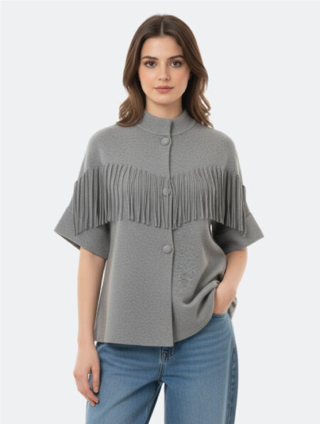 Top grigio da donna con frange