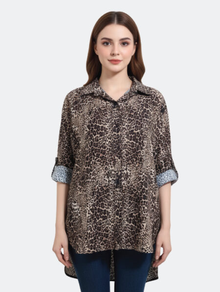 Camicia Marrone con Stampa Leopardo