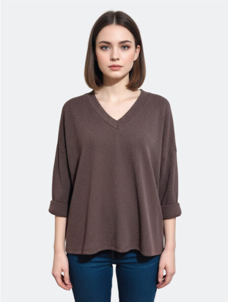 Top Marrone con Scollo a V