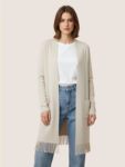 Cardigan Lungo con Frange in Crema