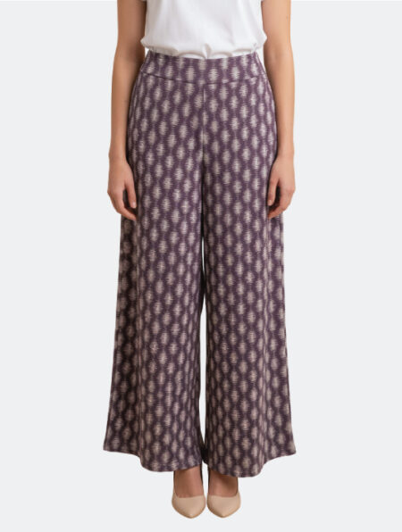 Pantaloni a Gamba Larga in Viola e Beige