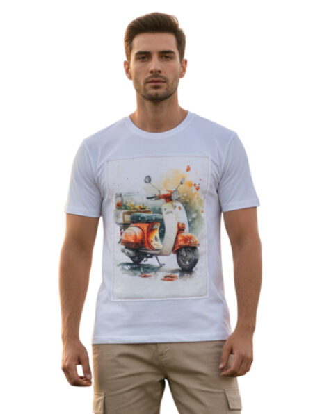 T-Shirt Grafica Retrò con Vespa