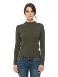 Maglione a Coste con Collo Alto in Verde Oliva