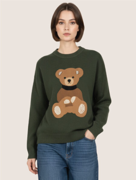 Maglione con orsetto in verde