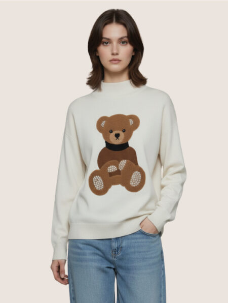 Maglione con orsetto color crema