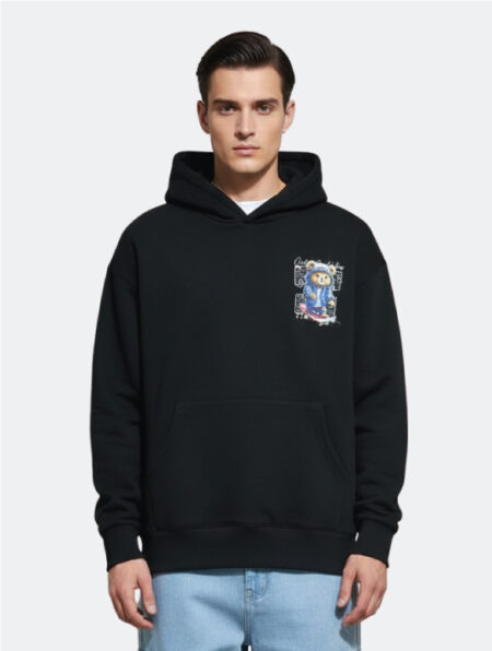 Felpa con Cappuccio e Stampa Grafica Orso Skater