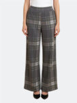 Pantaloni a Gamba Larga a Quadri Grigi